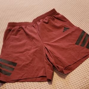 adidas Maroon Training Shorts with Three-Stripe Accents